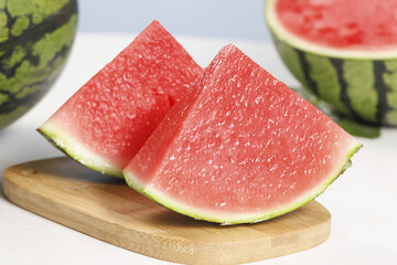Fresh Red Watermelon Slices on Wooden Board - Summer Fruit Food Photography