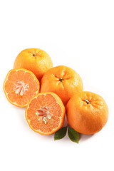 Fresh Gannan Yongquan Oranges with Honey-Colored Flesh on White Background