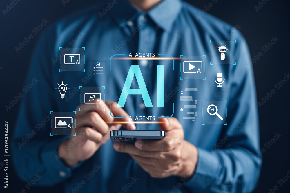 Poster ai agents productivity for text, video, image, audio, chatbot, and automation tools. artificial inte