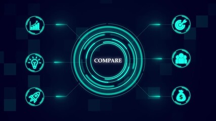 Compare, futuristic holographic advanced HUD circle platform Business, Technology concept. Business, technology, internet and network concept. Digital technology background. - Powered by Adobe