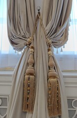 white silk curtain, interior decor elements, curtain decoration, portiere
