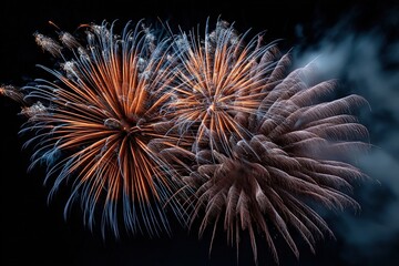 A spectacular bunch of fireworks are brilliantly exploding in the night sky