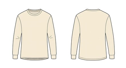 Flat vector mockup of a basic man long sleeve cream color t-shirt