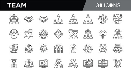 Team icons, collaboration symbols, business meeting, group discussion, leadership, teamwork, office people, organization, management, staff, communication, corporate, planning