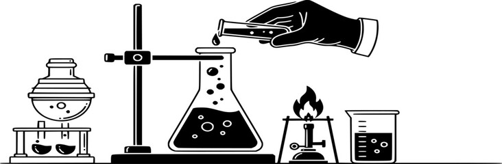 Chemistry Lab Experiment Icon Vector - Scientific Research and Biotechnology Process Symbol Outline and Solid Illustration