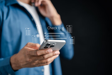 Checklist document and task management, digital checklist, productivity, planning, organization, workflow, and project success.