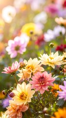 Colorful Dahlia Garden in Sunlight