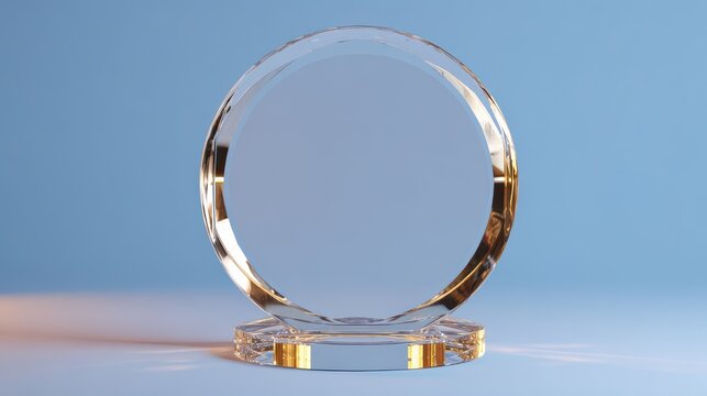 Elegant photo of award template design prise olated crystal plaque first view rendering white 3d premium trophy place round blank acrylic glass plate prize glasses clear.