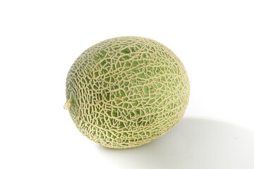 Fresh Cantaloupe Melon with Reticulated Net Pattern Isolated on White Background
