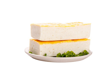 Jingzhou Fish Cake Traditional Chinese Local Specialty Cuisine with Fresh Herbs on White Background