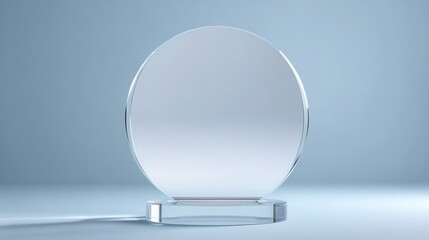 Elegant photo of award template design prise olated crystal plaque first view rendering white 3d premium trophy place round blank acrylic glass plate prize glasses clear.