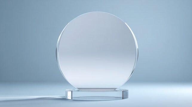 Elegant photo of award template design prise olated crystal plaque first view rendering white 3d premium trophy place round blank acrylic glass plate prize glasses clear.