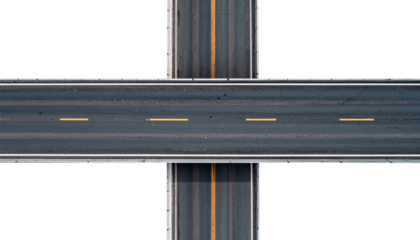 Aerial view of business road intersection with clear lanes in png format