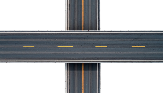 Aerial view of business road intersection with clear lanes in png format