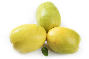 Fresh Yellow Papaya Fruits with Leaf on White Background - Tropical Asian Fruit
