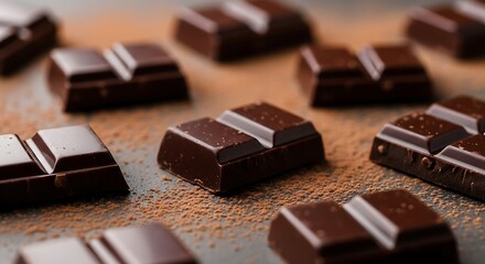 Dark Chocolate Squares Closeup.