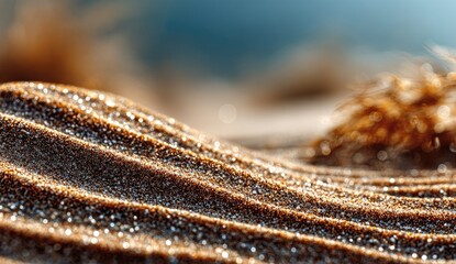Close-up desert sand dunes, glistening