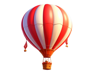 Cartoon Hot Air Balloon with Red and White Stripes on Transparent Background