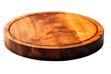 Dark brown rustic wooden board features a circular shape 