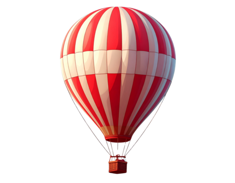 Cartoon Hot Air Balloon with Red and White Stripes on Transparent Background
