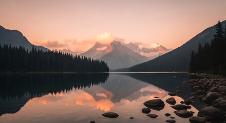 Serene Mountain Lake Sunset View.