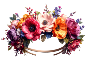 Flower crown on transparent background, floral headband head, flower hair wreath, png