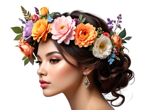 Flower crown on transparent background, floral headband head, flower hair wreath, png - Powered by Adobe