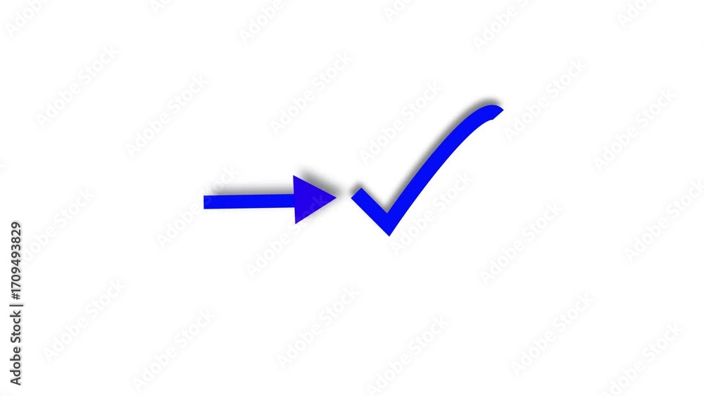 Poster looping 3d animation blue arrow check mark success approval progress decision choice accurate. blue 