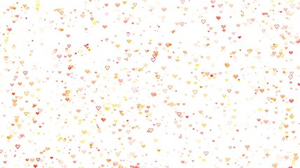 Scattered hearts pattern in red and gold tones on a white background for valentine's day