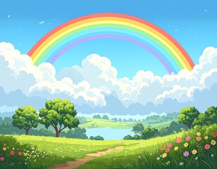 Colorful landscape with rainbow