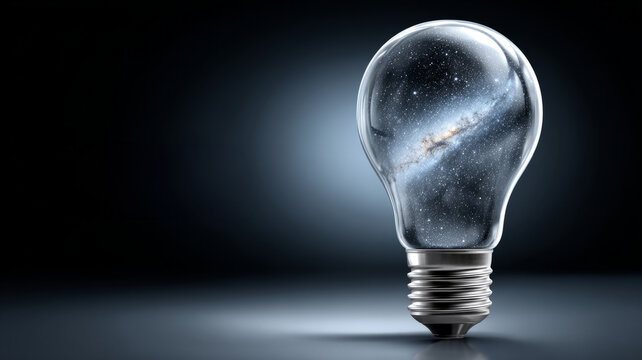 Lightbulb with a galaxy inside on a dark background