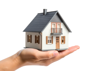 Hand holding a house isolated on transparent or white background, png