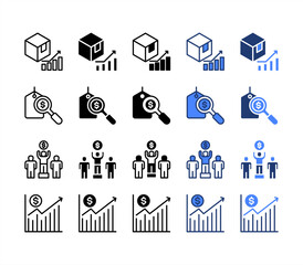 Product development, Price, Competition, Market growth, multiple style icon set.
