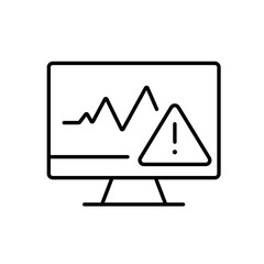 A vector icon of a computer screen with a warning symbol, representing anomaly detection in medical data, created in line style with editable stroke