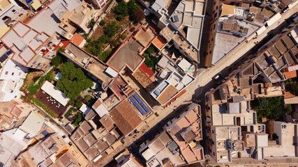 Calm Streets of Favignana Sicilian village. Aerial top down