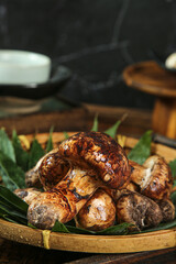 Fresh Matsutake Mushrooms from Yunnan China in Bamboo Basket with Natural Leaves Display