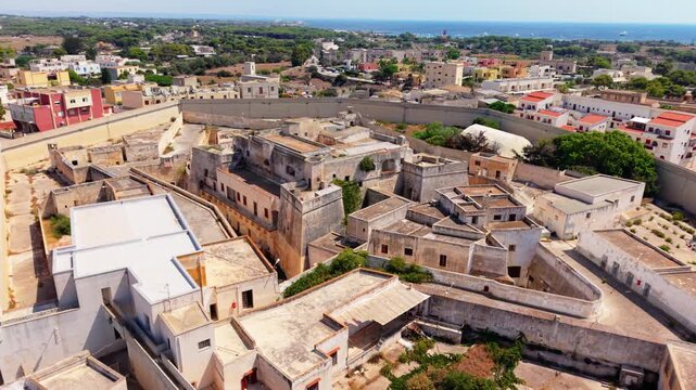 Old Mediterranean town of Favignana, Italy. Aerial at day time