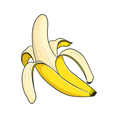 Peeled Banana Illustration with Yellow Ripe Fruit