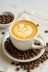coffee latte art with coffee beans