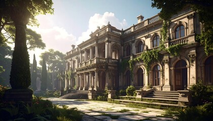 Grand Estate - A Luxurious Mansion Amidst Lush Greenery.