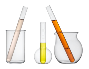 Round Bottom Flask Test Tube with Fluid Set Isolated on Transparent Background PNG