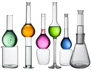 Round Bottom Flask Test Tube with Fluid Set Isolated on Transparent Background PNG