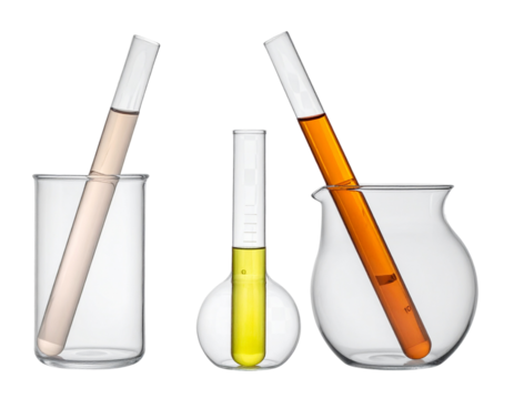 Round Bottom Flask Test Tube with Fluid Set Isolated on Transparent Background PNG