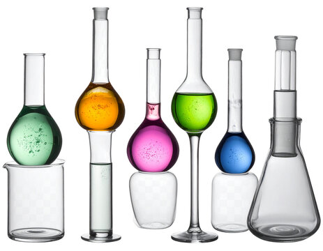 Round Bottom Flask Test Tube with Fluid Set Isolated on Transparent Background PNG
