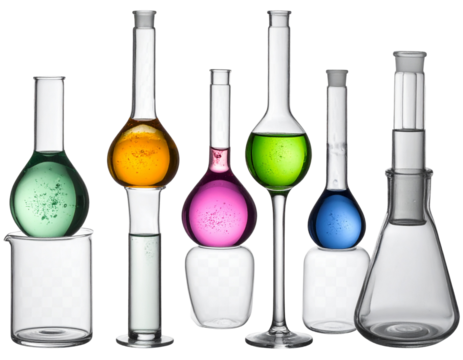 Round Bottom Flask Test Tube with Fluid Set Isolated on Transparent Background PNG - Powered by Adobe