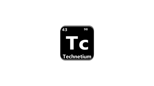 43 Number Technetium (Tc) symbol school chemistry lesson animation element of the periodic table on white background...