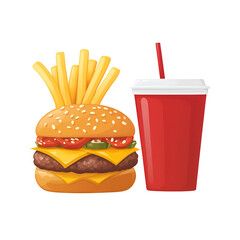 Burger french fries and soda illustration