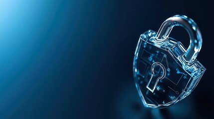 Futuristic digital padlock with cybersecurity shield symbolizing data protection, technology security, and safe information privacy in modern networks.
