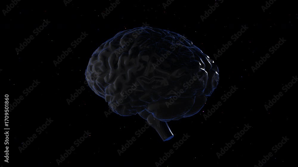 Poster static view of roating brain in space with multi colored stars background. human mind thinking ideas