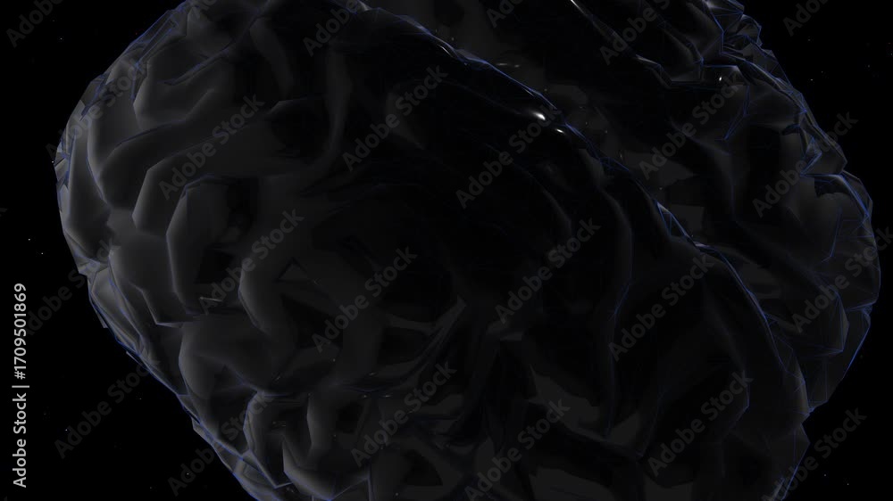 Poster rotating brain rotating in space with multi colored stars background. thinking ideas human mind conc